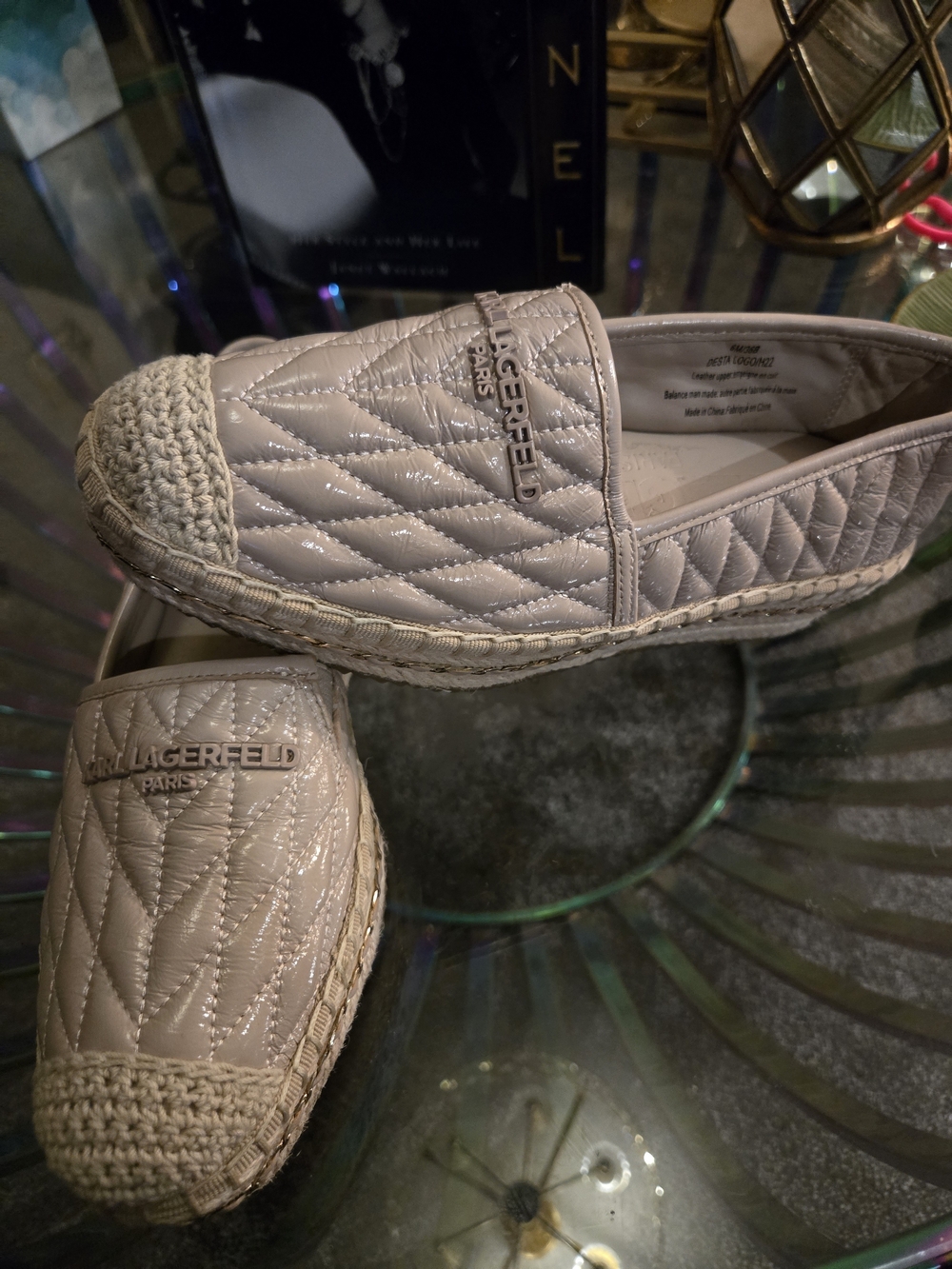 Karl Lagerfeld Quilted Leather Espadrille Flats in Light Beige Size 6